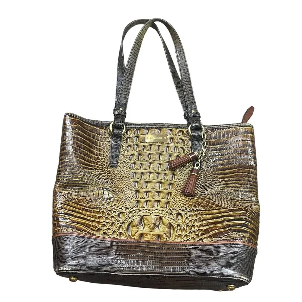 Brahmin Gold Medium Asher Tote Croc-Embossed Leather 16
